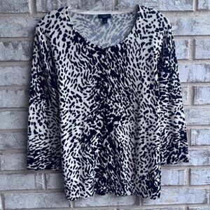 Talbots Animal Print 3/4 Sleeve Button Up Cardigan Sweater Women's Size M